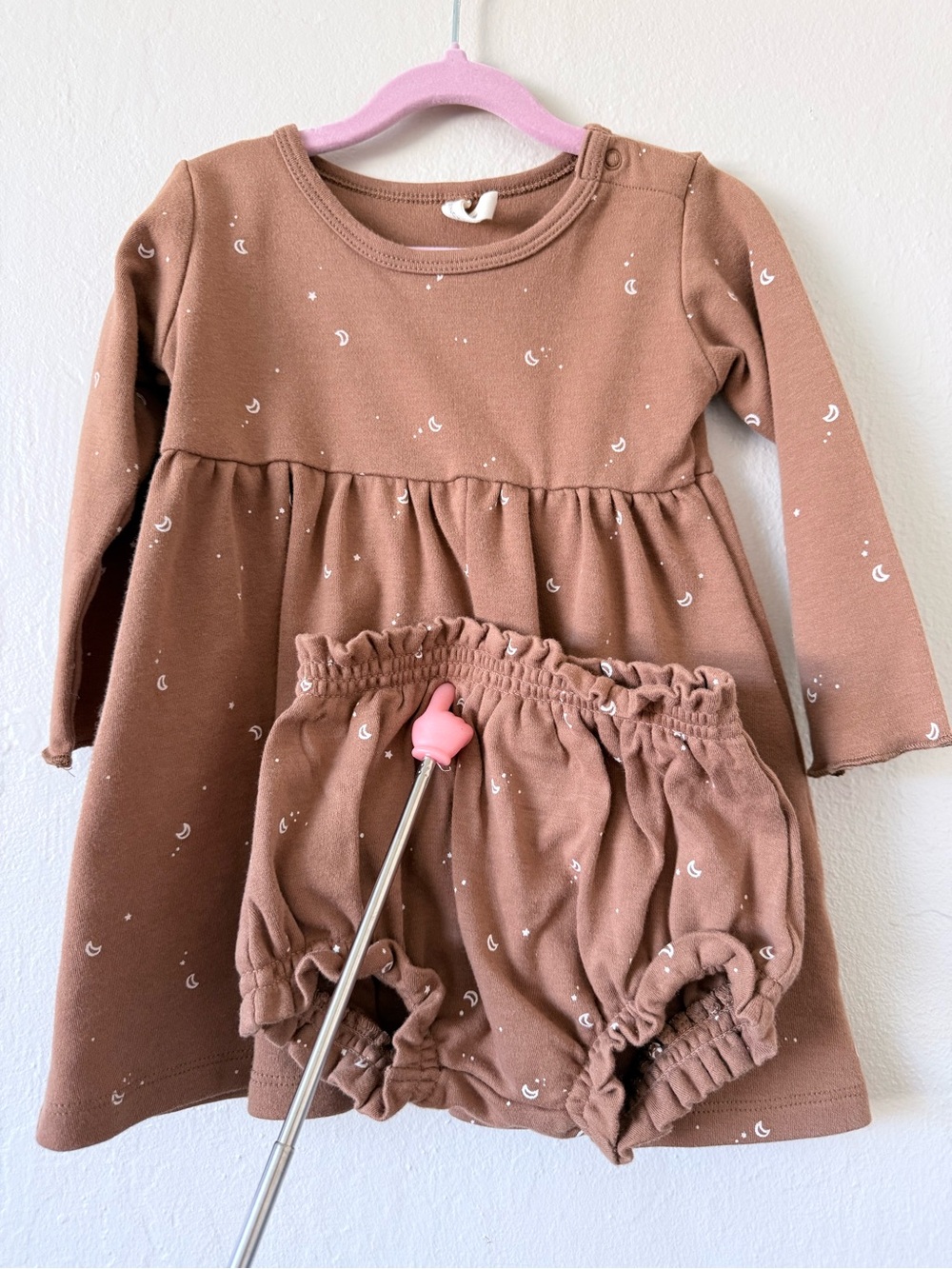 Quincy Mae Brown Moon Print Dress & Bloomers